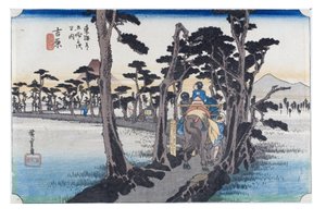 Nr 15 Yoshiwara - Fujiberget till vänster, Edo-perioden, ca 1833-34 (träsnitt på papper) av Ando or Utagawa Hiroshige