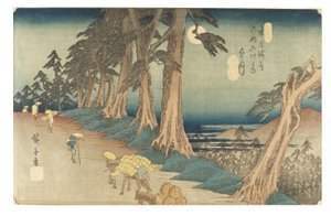 Nr 26 Månsken (Mochizuk)i - Tallarna vid vägkanten under
fullmåne, Edo-perioden av Ando or Utagawa Hiroshige