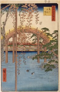 Precincts of the Tenjin Shrine in Kameido (träblock i färg) av Ando or Utagawa Hiroshige