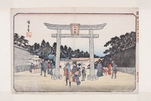 Sann? Shrine at the Nagata Riding Grounds (Nagatababa Sann?g?) (träblock i färg) av Ando or Utagawa Hiroshige