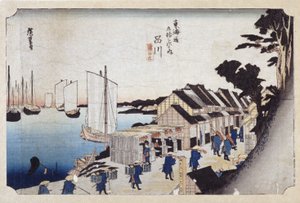 Shinagawa (träblock i färg) av Ando or Utagawa Hiroshige