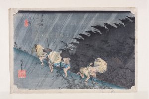 Sh?no: Driving Rain (Sh?no, hakuu) (träblockstryck i färg) av Ando or Utagawa Hiroshige