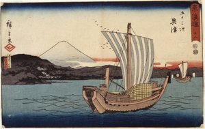 Station 18, Okitsu (träblockstryck) av Ando or Utagawa Hiroshige