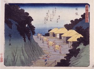 Station 26, Nissaka (trätryck i färg) av Ando or Utagawa Hiroshige