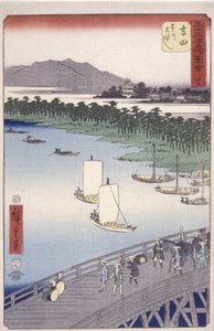 Station 35, Yoshida; Kyoka Tokaido -serien (figurer korsar förgrunden) (färg träblocktryck) av Ando or Utagawa Hiroshige