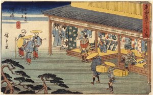 Station 41, Narumi (trätryck i färg, penna) av Ando or Utagawa Hiroshige