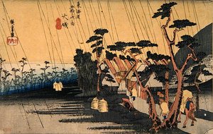 Plötslig skur, Oiso, från serien "Fifty-three Stations of the Tokaido Highway", ca 1833-34 (färgsnitt) av Ando or Utagawa Hiroshige