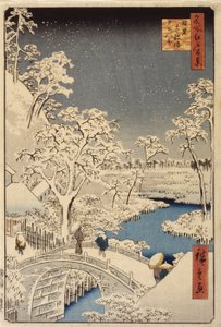 Taiko Bridge And Sunset Hill In Meguro (träblock i färg) av Ando or Utagawa Hiroshige