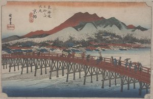 Den stora Sanjo-bron, 1834 av Ando or Utagawa Hiroshige