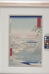 Sukiya Riverbank In the Eastern Capital (T?to: Sukiyagashi) (träblock i färg) av Ando or Utagawa Hiroshige