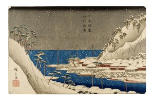 Uraga i snö, Edo-perioden av Ando or Utagawa Hiroshige