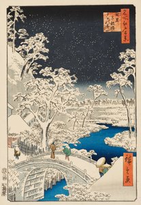 Yūhi Hill och Drum Bridge vid Meguro av Ando or Utagawa Hiroshige