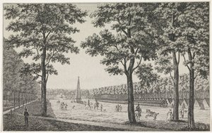 Utsikt över det franska lägret på Malieveld i Haag för att hedra Ludvig Napoleons trontillträde av André