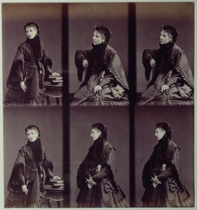 Porträtt av Sarah Bernhardt (1844-1923) i stadsdräkt av Andre Adolphe Eugene Disderi