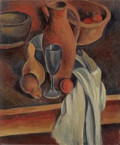 Stilleben med kanna i lergods, vit servett och frukt av Andre Derain