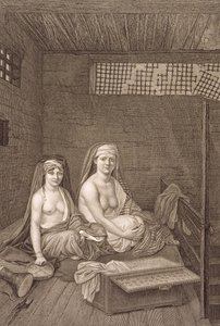 De offentliga dansarna, från volym II kostymer och porträtt av "beskrivning av Egypten", graverade av Jean Baptiste Massard, pub. under order av Napoleon, 1822