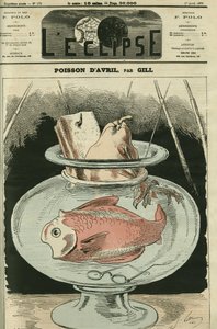 Aprilfisk, fisken är Adolphe Thiers (1797-1877). Omslag i "" L
