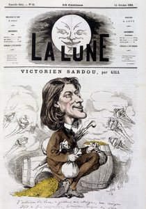 Tecknad film av viktorianska Sardou av Gill - Omslag till Månen den 14/10/1866. av Andre Gill
