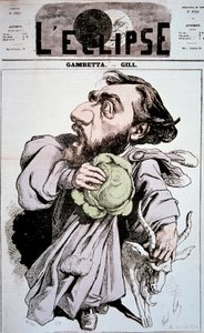 Tecknad film föreställande Leon Gambetta (1838-1882), en fransk politiker. Teckning av Andre Gill (1840-1885) i "" L