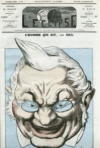 Tecknad film om "" mannen som skrattar"", Adolphe Thiers (1797-1877), fransk politiker. Omslag i "" L