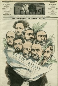 Tecknad serie av teamet för tidningen "" Le XIXe siècle"", regisserad av Edmont About (1828-?), en fransk man av bokstäver. Omslag i "" L