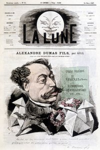 Komisk teckning på Alexandre Dumas Fils av Gill. Omslag "" La Lune"" från 1867-03-24. av Andre Gill