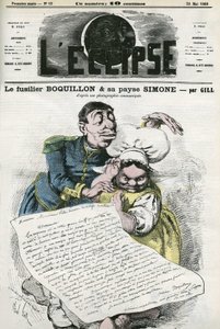 Illustration av "" Fusilier Boquillon och hans bonde Simone". Omslag i "" L