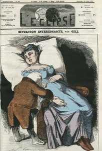 Illustration av republiken som snart står i skuld till Preussen, Adolphe Thiers (1797-1877), republikens president tar pulsen. Omslag i "" L