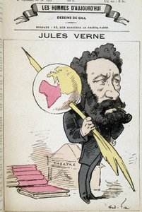 Jules Verne nyper jorden till sin penna - av Gill, i "The men of today""