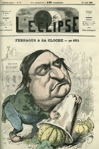 Louis Ulbach dit Ferragus (1822-1889), chefredaktör för tidningen "La Cloche", fransk författare och journalist. Omslag i "" L
