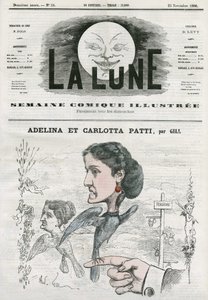 Porträtt av Adelina (1843-1919) och Carlotta Patti (1835-1889), italienska operasångare. Tecknad av Gill, i "Månen", 25 november av Andre Gill