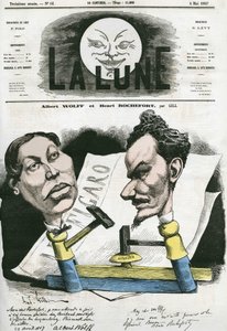 Porträtt av Albert Wolff och Henri Rochefort (1831-1913), fransk journalist och politiker. Tecknad av Gill, i "The Moon", 4 maj av Andre Gill