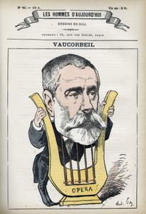 Porträtt av Auguste Emmanuel Vaucorbeil (1821-1884), fransk kompositör och chef för Parisoperan. Tecknad av Gill, Paris. av Andre Gill