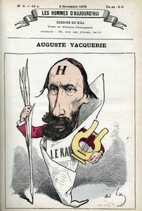 Porträtt av Auguste Vacquerie (1819-1895), fransk poet, dramatiker och journalist. Tecknad av Gill, Paris. av Andre Gill
