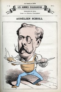 Porträtt av Aurelien Scholl (1833-1902), fransk journalist, författare och komiker. Tecknad av Gill, Paris. av Andre Gill