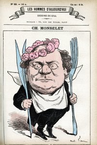 Porträtt av Charles Monselet (1825-1888), fransk poet, journalist, romanförfattare och gastronom. Tecknad av Gill, i "Les Homme d