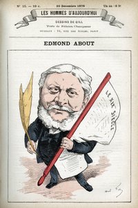 Porträtt av Edmond About (1828-1885), fransk romanförfattare, dramatiker och konstkritiker. Tecknad av Gill, Paris. av Andre Gill