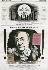 Porträtt av Emile de Girardin (1806-1881), fransk journalist. Tecknad av Gill, i "The Moon", 11 november av Andre Gill