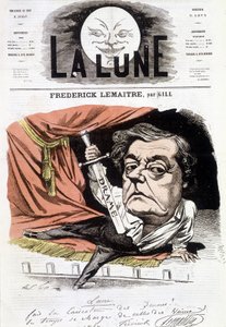 Porträtt av Frédérick Lemaître (1800-1876), fransk dramatiker. Tecknad av Gill i "Månen", 16 juni av Andre Gill