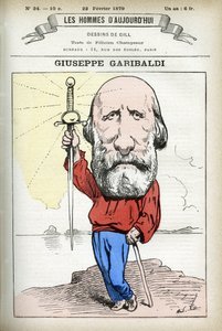 Porträtt av Giuseppe Garibaldi (1807-1882), italiensk politiker. Tecknad av Gill, i "Les Homme Today", Paris av Andre Gill