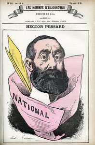 Porträtt av Hector Pessard, fransk journalist och ägare av tidningen "" Le National"". Tecknad av Gill, i "Les Homme d