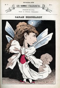 Porträtt av Henriette Rosine Bernard dit Sarah Bernhardt (1844-1923), fransk teaterskådespelerska. Tecknad av Gill, Paris. av Andre Gill