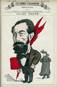 Porträtt av Jules Roche (1841-1923), en fransk politiker, han var deputerad och minister för handel och industri från 1890 till 1892. Tecknad av Gill, Paris. av Andre Gill