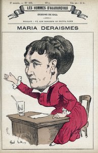 Porträtt av Maria Deraismes (1828-1894), en fransk kvinna av bokstäver och feministisk, grundade hon tillsammans med Leon Richer, Louise Michel och Paule Minck Association pour le droit des femmes 1869. Tecknad av Gill, Paris. av Andre Gill