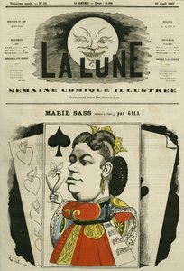 Porträtt av Marie Sass, sångerska på Operateatern. Tecknad av Gill, i "La Lune", 28 april av Andre Gill