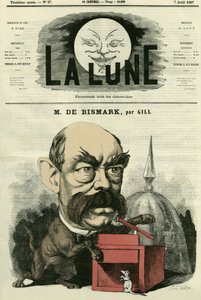 Porträtt av Otto von Bismarck (1815-1898), Tysklands förbundskansler. Tecknad av Gill, i "The Moon", 7 april av Andre Gill