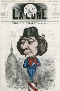 Porträtt av Virginie Dejazet (1798-1875), fransk skådespelerska i rollen som Bonaparte. Tecknad av Gill, i "La Lune", 10 november av Andre Gill