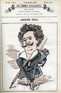 Självporträtt av Andre Gill (1840-1885), fransk serietecknare och illustratör. Tecknad film i "Män of Today" av Andre Gill