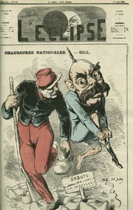Skor Nationales, Otto von Bismarck (1815-1898) som byter ut sina stövlar mot träskorna på Mosel. Omslag i "" L