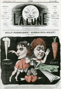 Silly-Schneider? Scheiner-Silly? , karikatyr av ett fragment av forntida målning. Tecknad av Gill, i "La Lune", 20 januari av Andre Gill